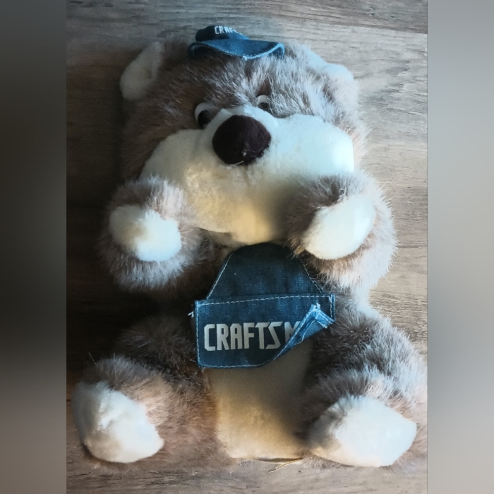 Vintage Sear's Craftsman Bear Hat and Apron  1980's Cetco Collectible Plush